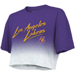 Los Angeles Lakers Majestic Threads Women's Dirty Dribble Tri-Blend Cropped T-Shirt New