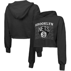 Brooklyn Nets Majestic Threads Women's Repeat Cropped Tri-Blend Pullover Hoodie Online