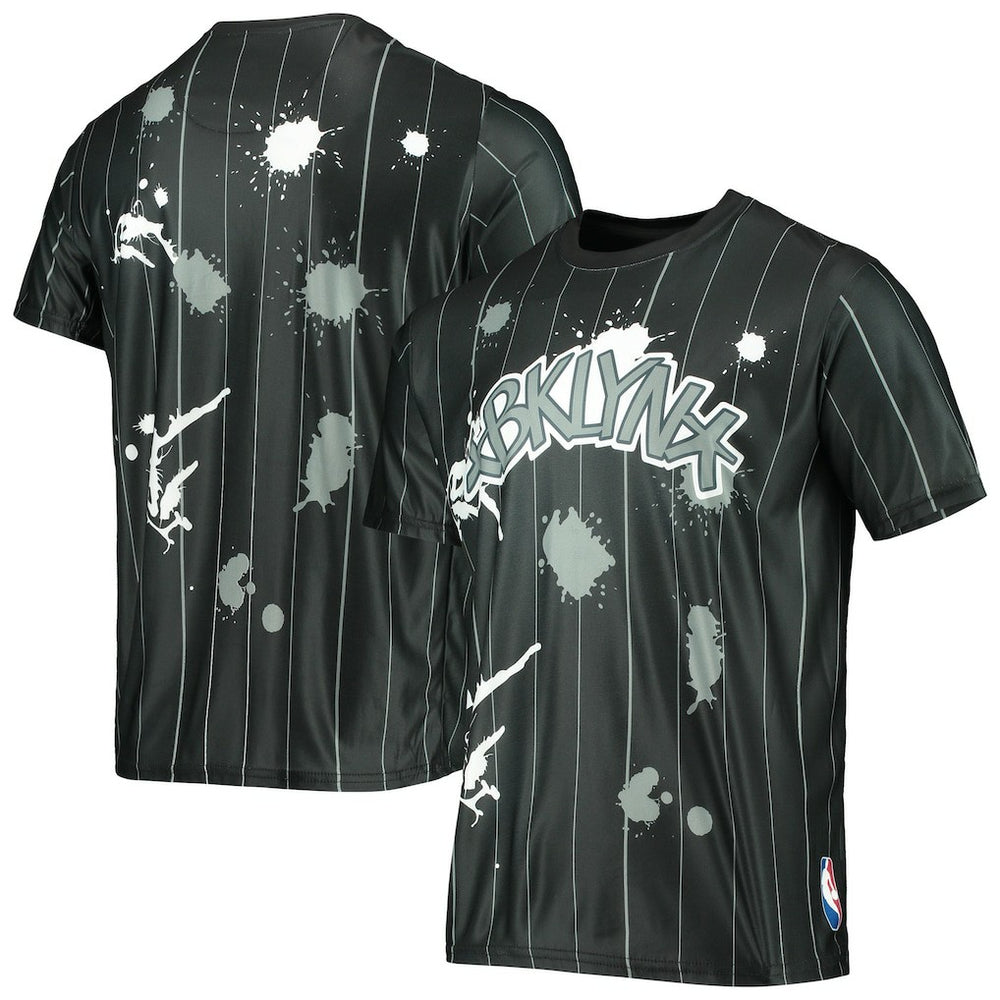 Brooklyn Nets FISLL Striped Splatter T-Shirt New