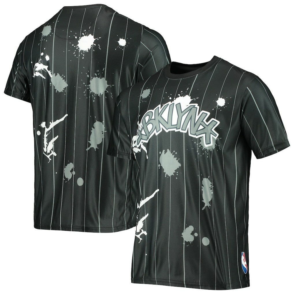 Brooklyn Nets FISLL Striped Splatter T-Shirt New
