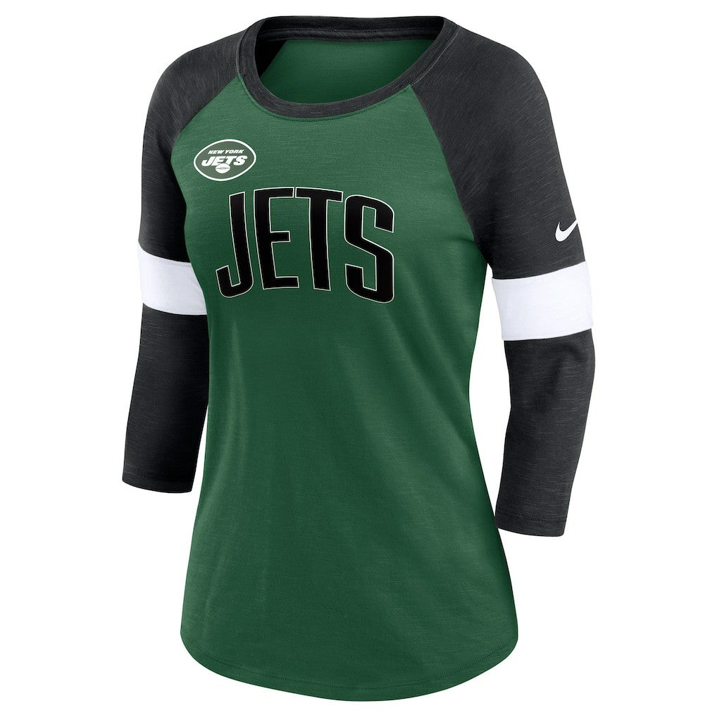 New York Jets Nike Women's Football Pride Raglan 3/4-Sleeve T-Shirt