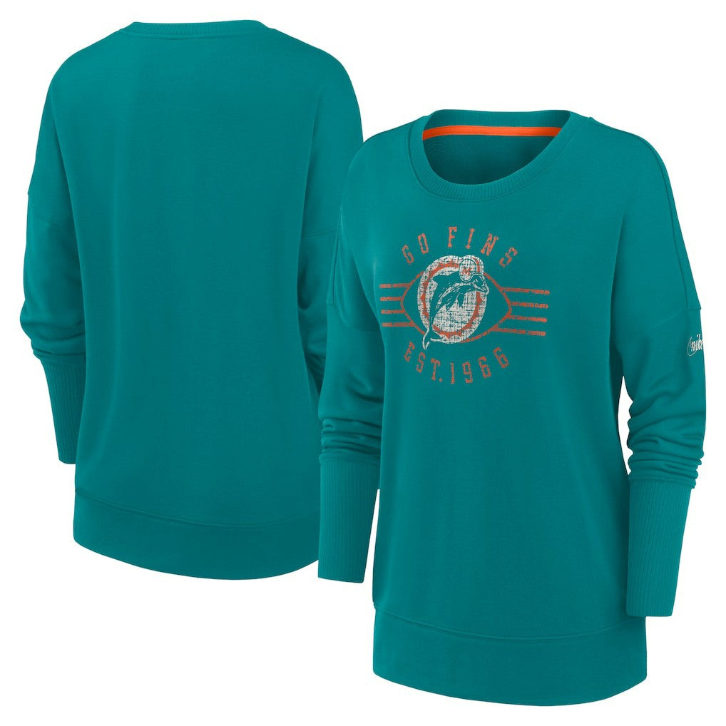 Miami Dolphins Nike Women's Rewind Playback Icon Performance Pullover Sweatshirt