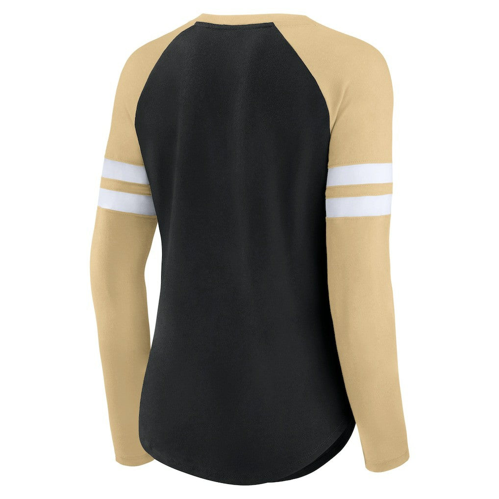 New Orleans Saints Fanatics Women's True to Form Raglan Lace-Up V-Neck Long Sleeve T-Shirt
