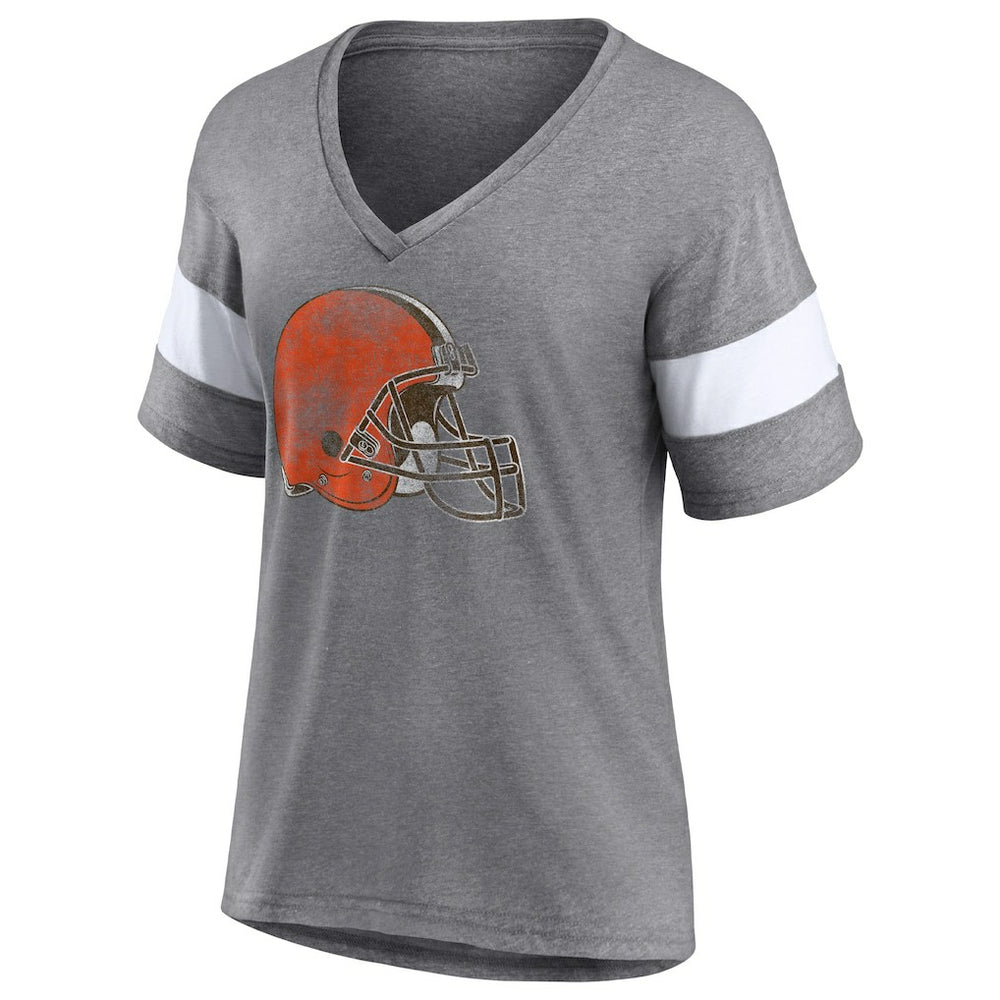 Cleveland Browns Fanatics Women's Distressed Team Tri-Blend V-Neck T-Shirt