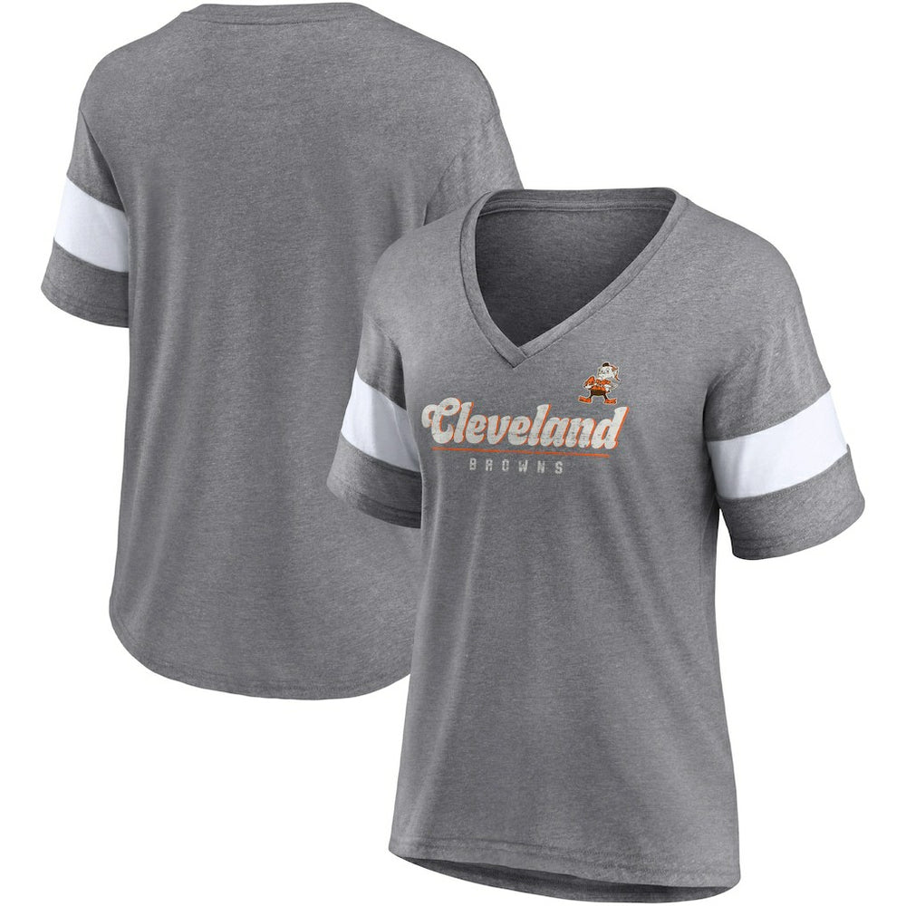 Cleveland Browns Fanatics Women's Give It All Half-Sleeve Tri-Blend V-Neck T-Shirt