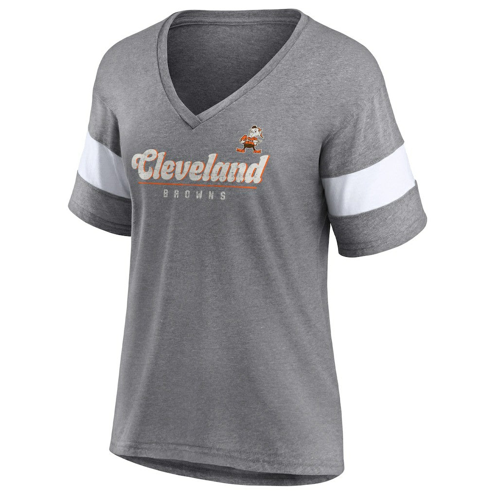 Cleveland Browns Fanatics Women's Give It All Half-Sleeve Tri-Blend V-Neck T-Shirt