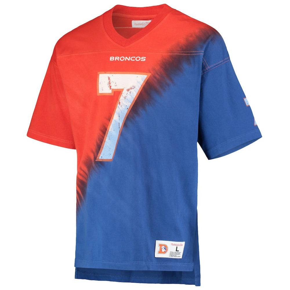 Denver Broncos Mitchell & Ness John Elway  Retired Player Name & Number Diagonal Tie-Dye V-Neck T-Shirt