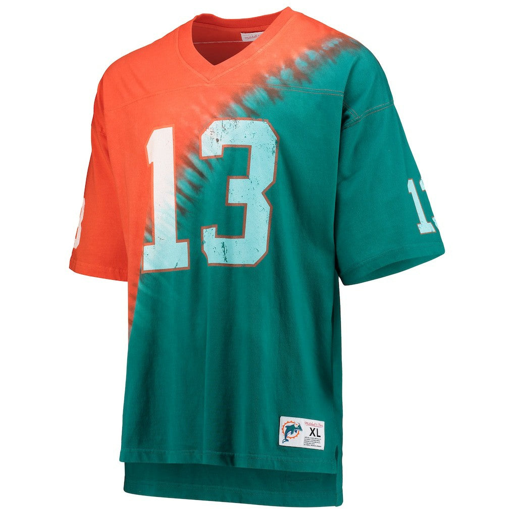 Miami Dolphins Mitchell & Ness Dan Marino  Retired Player Name & Number Diagonal Tie-Dye V-Neck T-Shirt