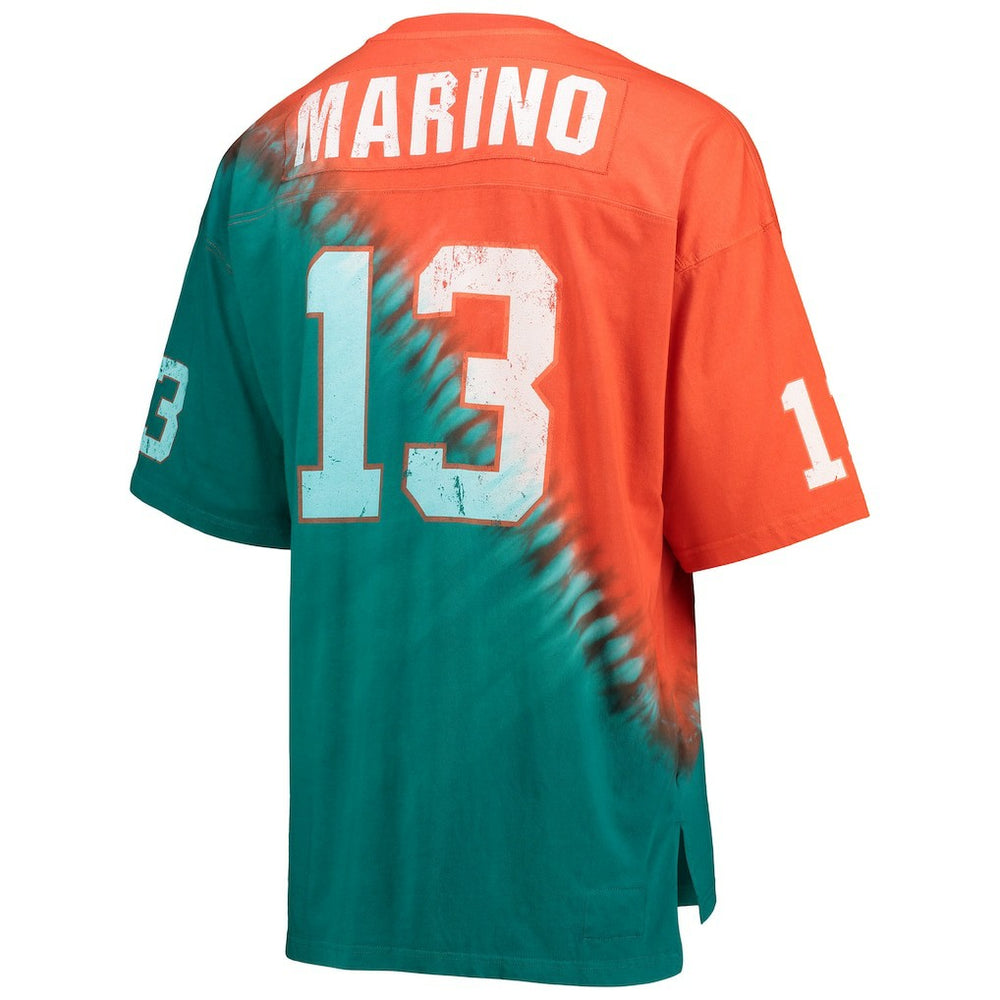 Miami Dolphins Mitchell & Ness Dan Marino  Retired Player Name & Number Diagonal Tie-Dye V-Neck T-Shirt