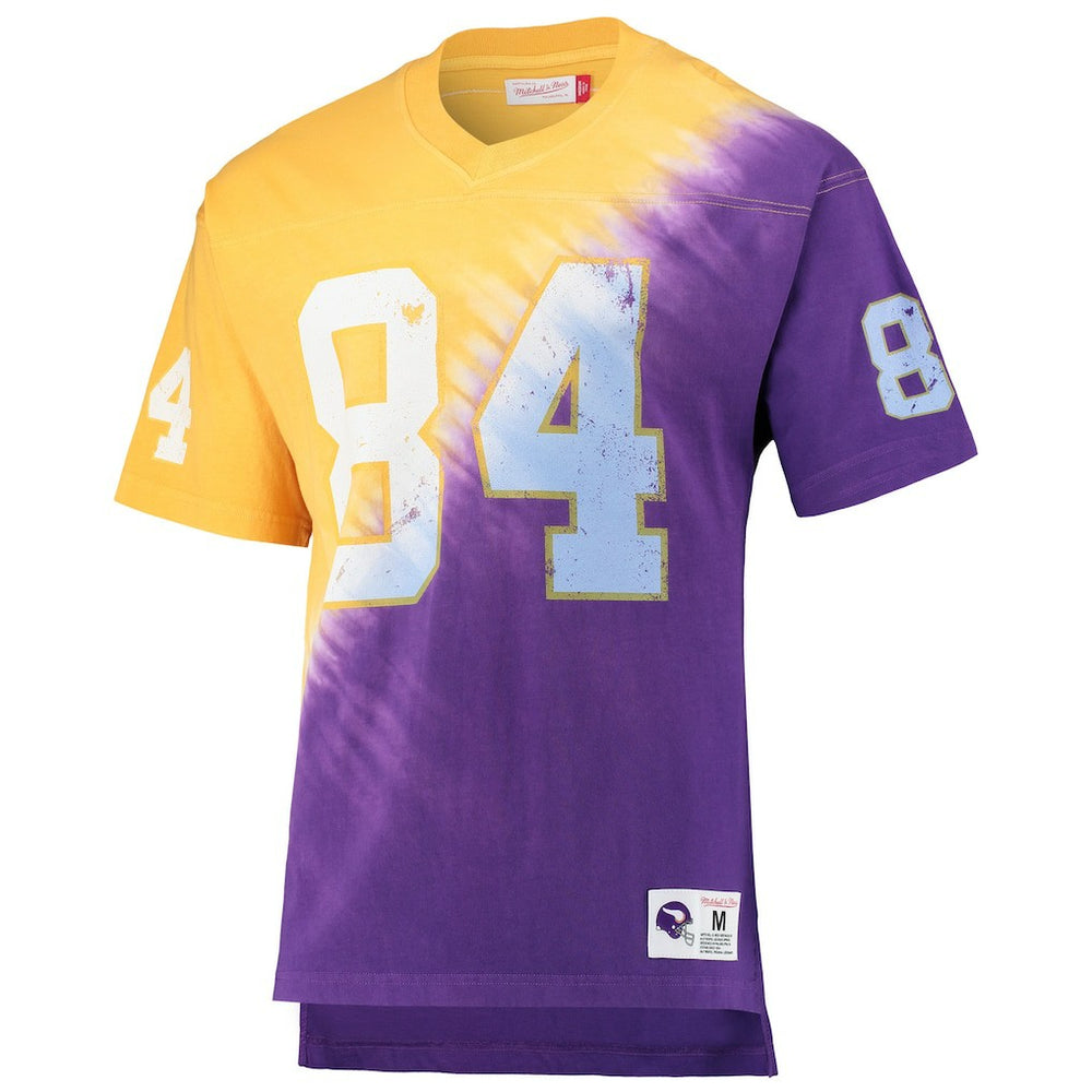 Minnesota Vikings Mitchell & Ness Randy Moss  Retired Player Name & Number Diagonal Tie-Dye V-Neck T-Shirt