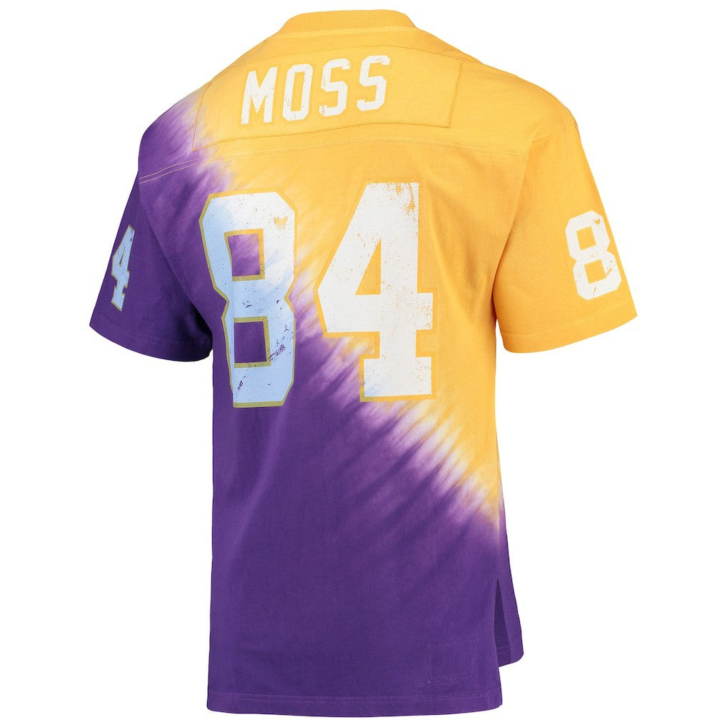 Minnesota Vikings Mitchell & Ness Randy Moss  Retired Player Name & Number Diagonal Tie-Dye V-Neck T-Shirt