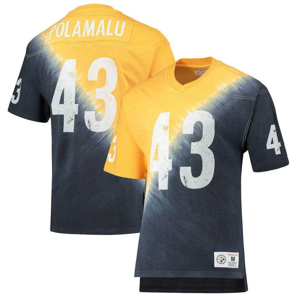 Pittsburgh Steelers Mitchell & Ness Troy Polamalu  Retired Player Name & Number Diagonal Tie-Dye V-Neck T-Shirt