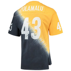 Pittsburgh Steelers Mitchell & Ness Troy Polamalu  Retired Player Name & Number Diagonal Tie-Dye V-Neck T-Shirt