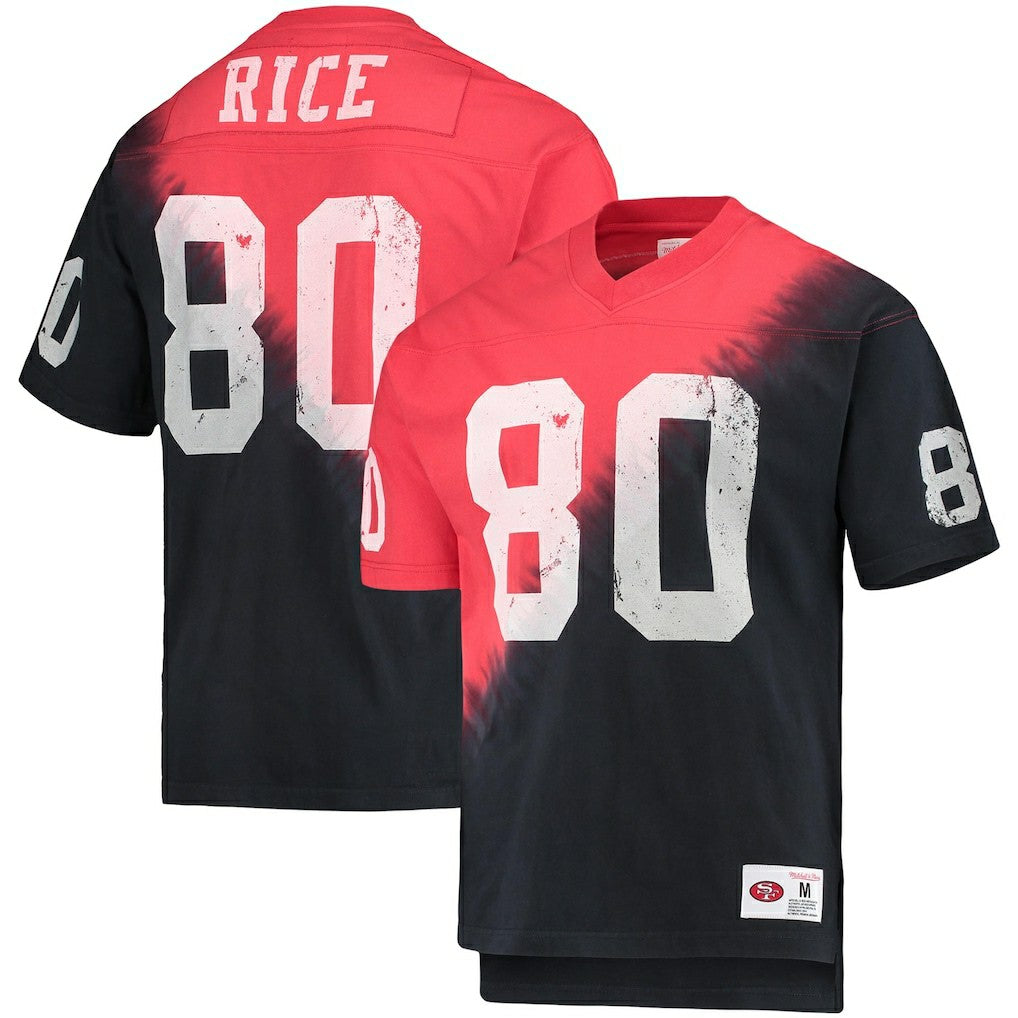 San Francisco 49ers Mitchell & Ness Jerry Rice  Retired Player Name & Number Diagonal Tie-Dye V-Neck T-Shirt