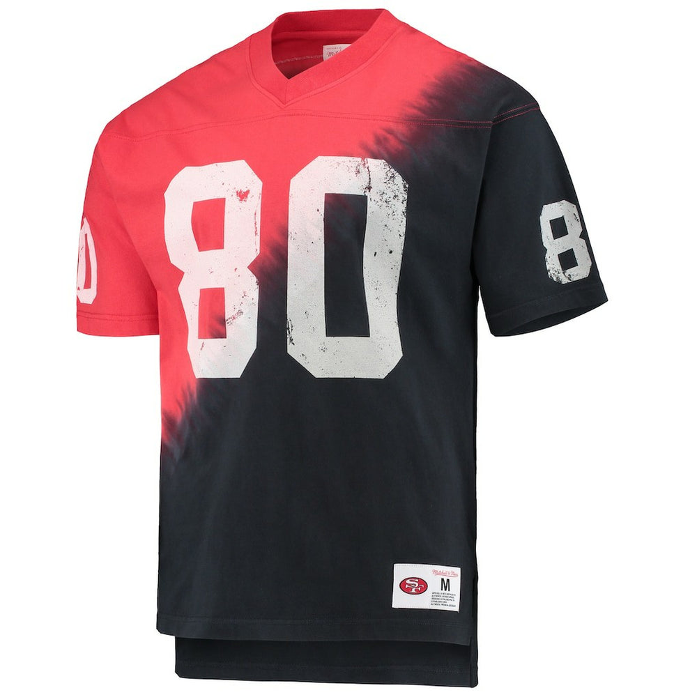 San Francisco 49ers Mitchell & Ness Jerry Rice  Retired Player Name & Number Diagonal Tie-Dye V-Neck T-Shirt