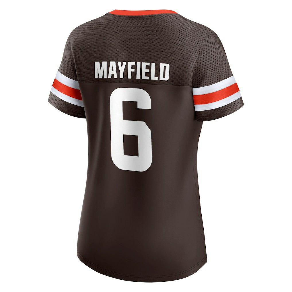 Cleveland Browns Fanatics Baker Mayfield  Women's Athena Name & Number Notch Neck T-Shirt