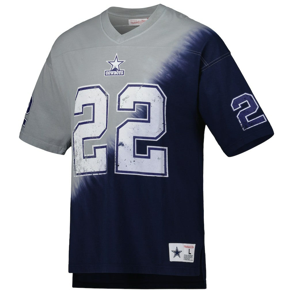Dallas Cowboys Mitchell & Ness Emmitt Smith  Retired Player Name & Number Diagonal Tie-Dye V-Neck T-Shirt