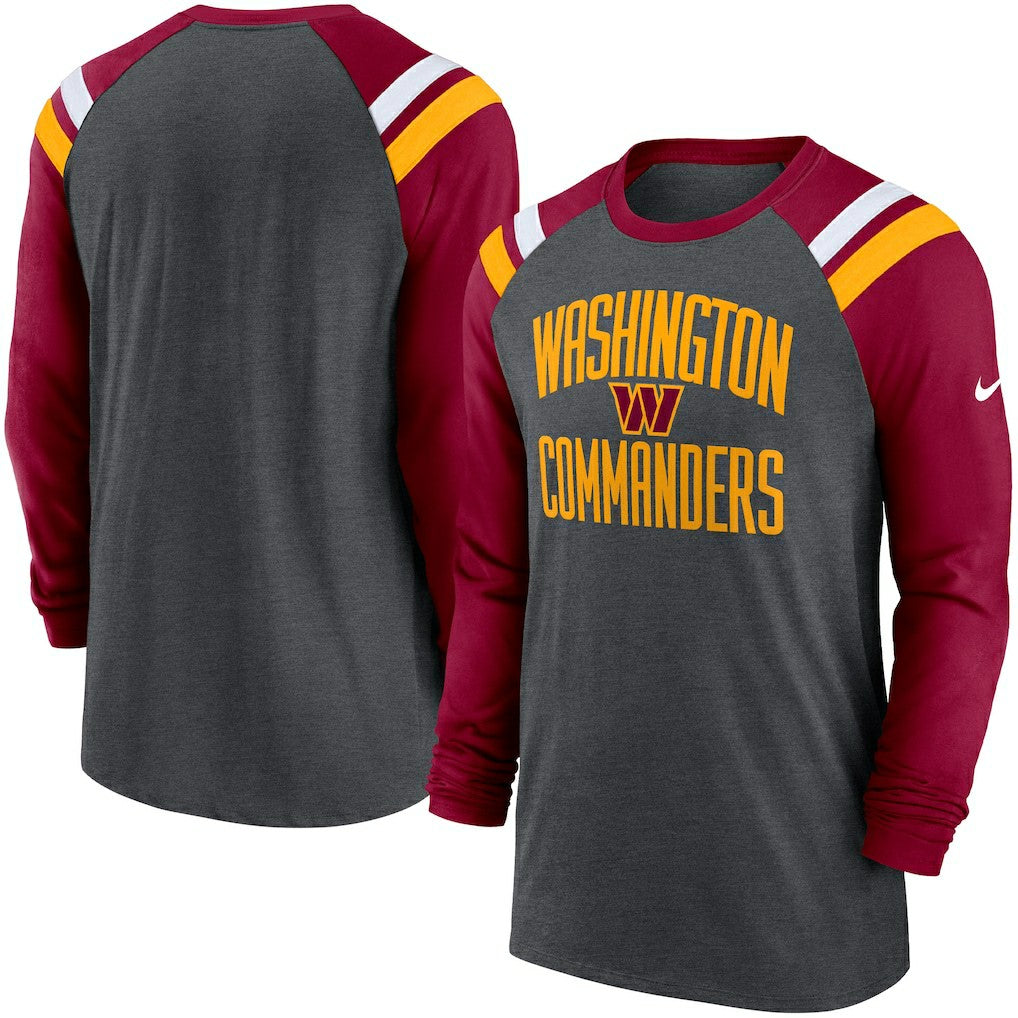 Washington Commanders Nike Tri-Blend Raglan Athletic Long Sleeve Fashion T-Shirt