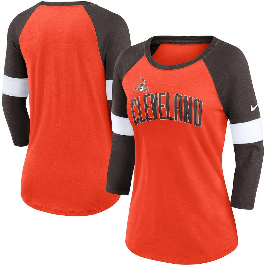Cleveland Browns Nike Women's Football Pride Slub 3/4 Raglan Sleeve T-Shirt