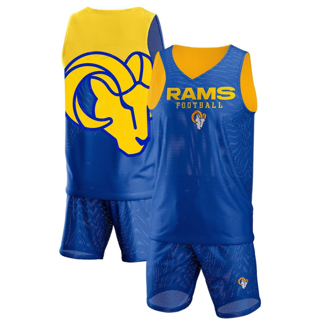 Los Angeles Rams  FOCO Colorblock Mesh V-Neck & Shorts Set
