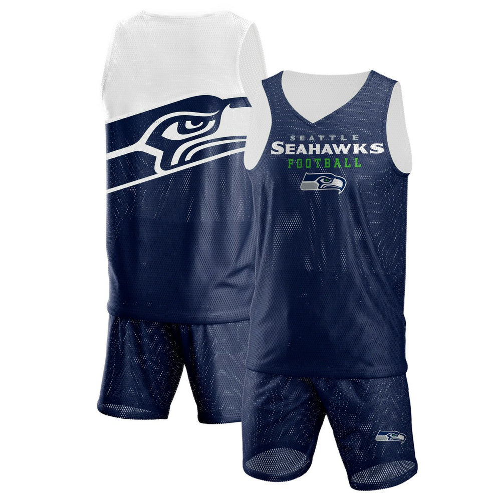 Seattle Seahawks  FOCO Colorblock Mesh V-Neck & Shorts Set