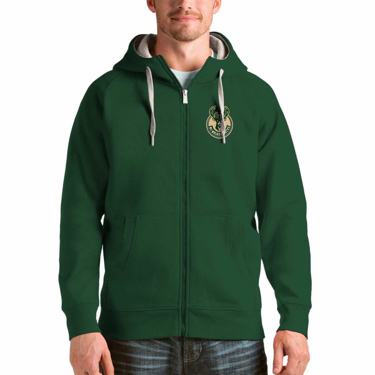 Milwaukee Bucks Antigua Logo Victory Full-Zip Hoodie For Sale