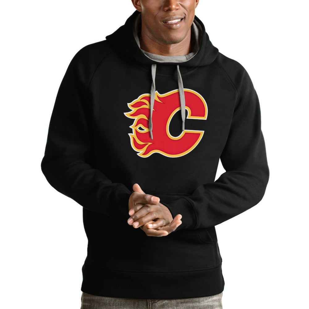Calgary Flames Antigua Logo Victory Pullover Hoodie For Sale