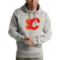 Calgary Flames Antigua Logo Victory Pullover Hoodie For Sale