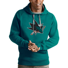 San Jose Sharks Antigua Logo Victory Pullover Hoodie Sale