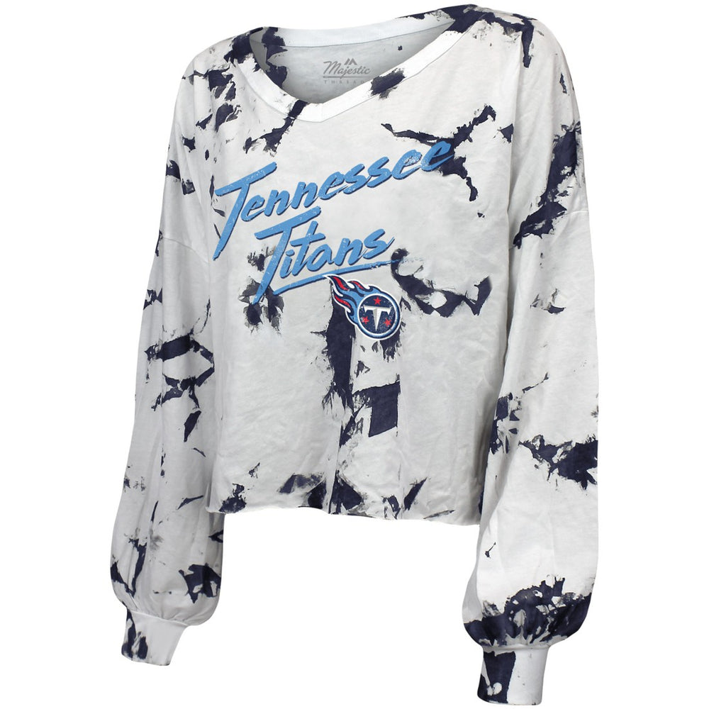 Tennessee Titans  Majestic Threads Women's Off-Shoulder Tie-Dye V-Neck Long Sleeve T-Shirt