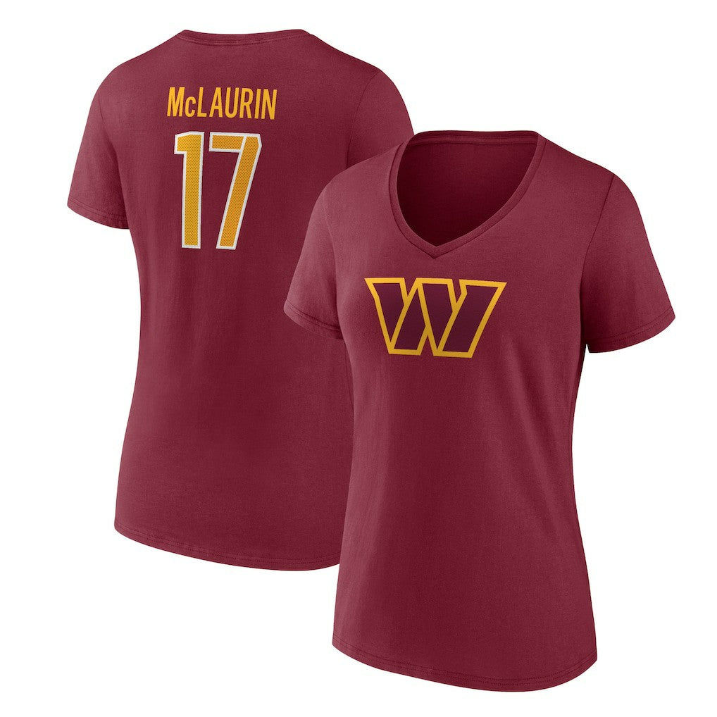 Washington Commanders Fanatics Terry McLaurin  Women's Player Icon Name & Number V-Neck T-Shirt