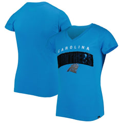 Carolina Panthers New Era Girls Youth Reverse Sequin Wordmark V-Neck T-Shirt