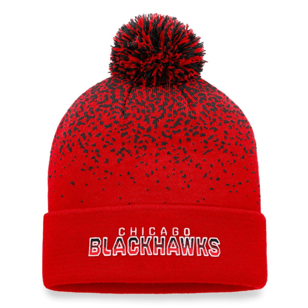 Chicago Blackhawks Fanatics Iconic Gradient Cuffed Knit Hat with Pom For Sale