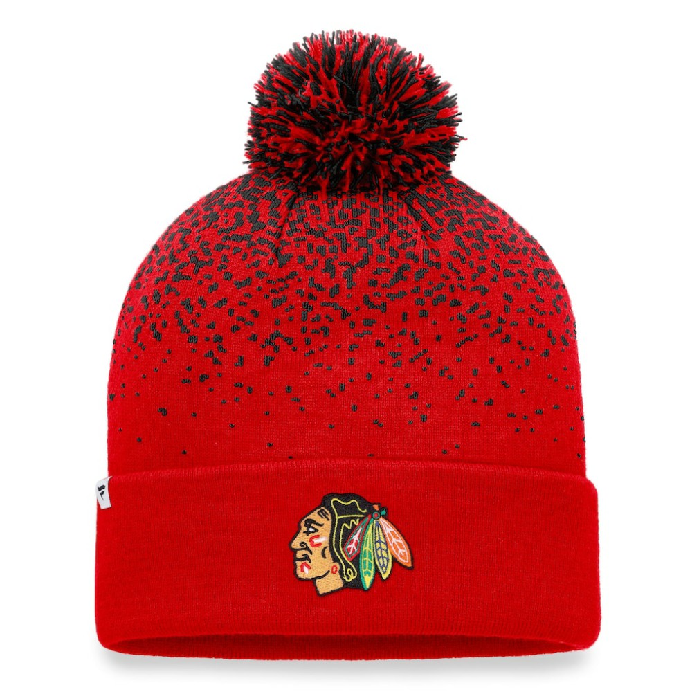 Chicago Blackhawks Fanatics Iconic Gradient Cuffed Knit Hat with Pom For Sale