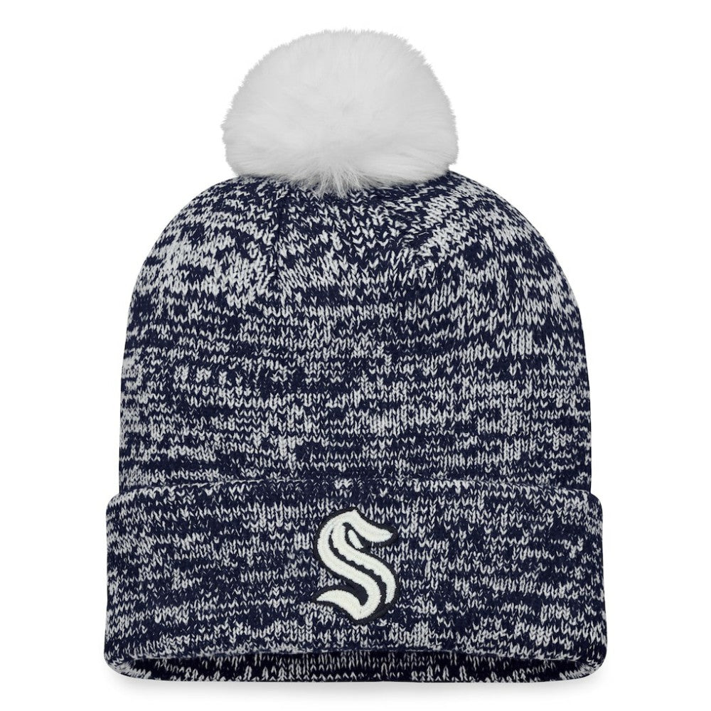Seattle Kraken Fanatics Women's Glimmer Cuffed Knit Hat with Pom For Sale