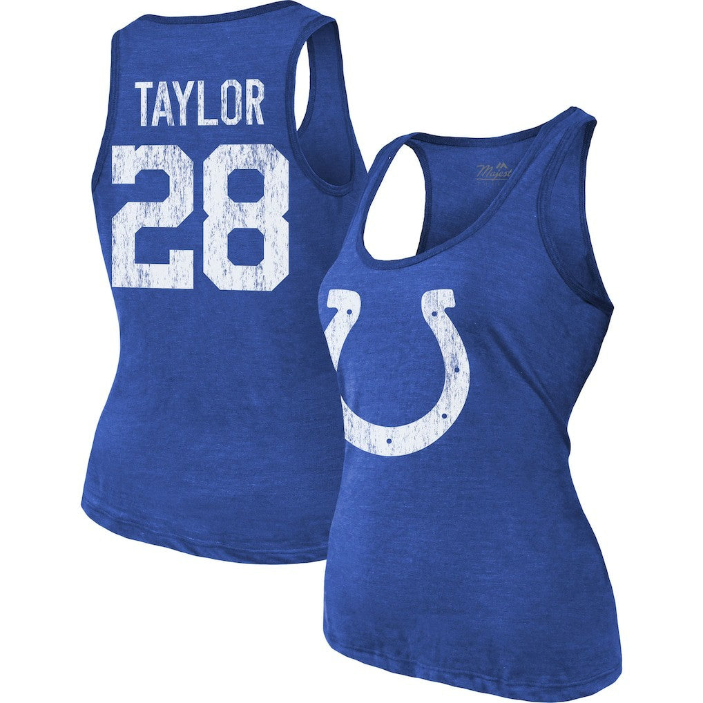 Indianapolis Colts  Jonathan Taylor  Majestic Threads Women's Player Name & Number Tri-Blend Tank Top