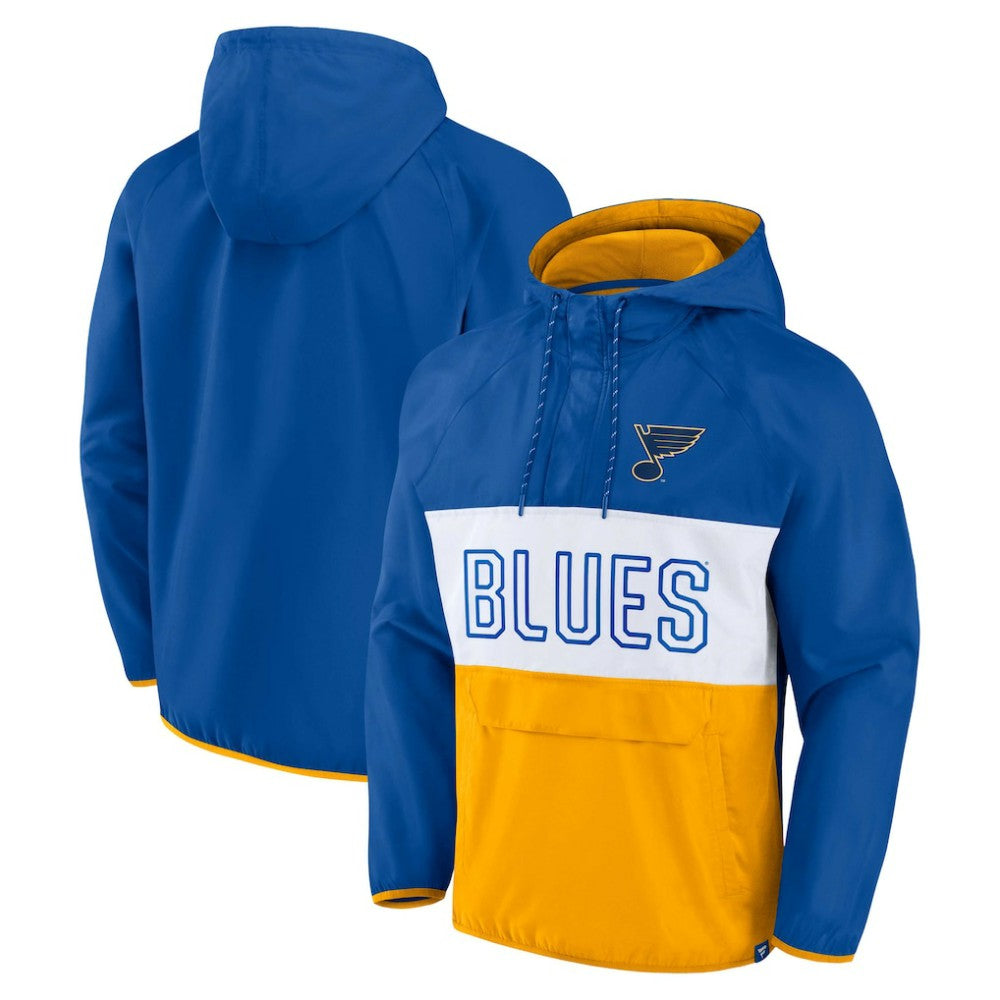 St. Louis Blues Fanatics Backhand Shooter Defender Anorak Raglan Hoodie Quarter-Zip Jacket On Sale