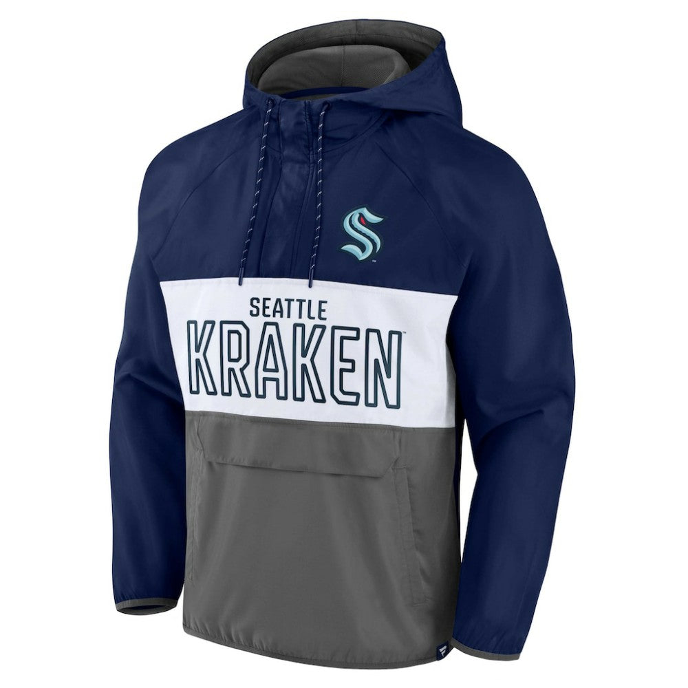 Seattle Kraken Fanatics Backhand Shooter Defender Anorak Raglan Hoodie Quarter-Zip Jacket Online
