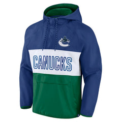 Vancouver Canucks Fanatics Backhand Shooter Defender Anorak Raglan Hoodie Quarter-Zip Jacket On Sale