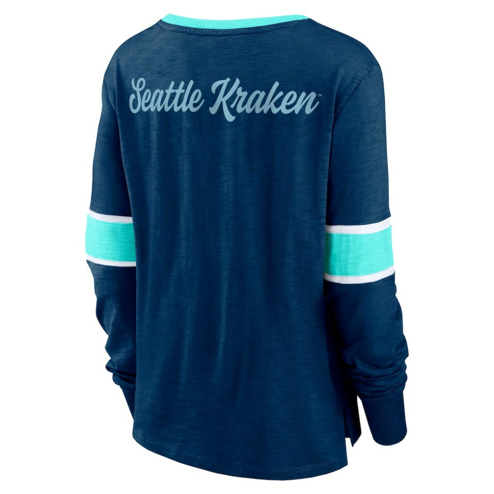 Seattle Kraken Fanatics Women's Effervescent Exclusive Notch Neck Lace-Up Long Sleeve Slub T-Shirt Discount