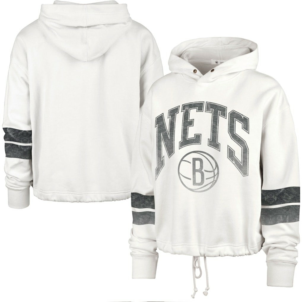 Brooklyn Nets '47 Women's Emerson Stripe Cropped Pullover Hoodie On Sale