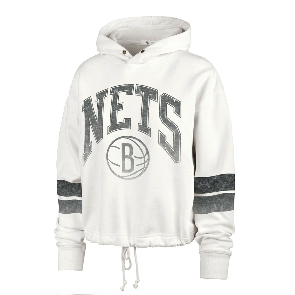 Brooklyn Nets '47 Women's Emerson Stripe Cropped Pullover Hoodie On Sale