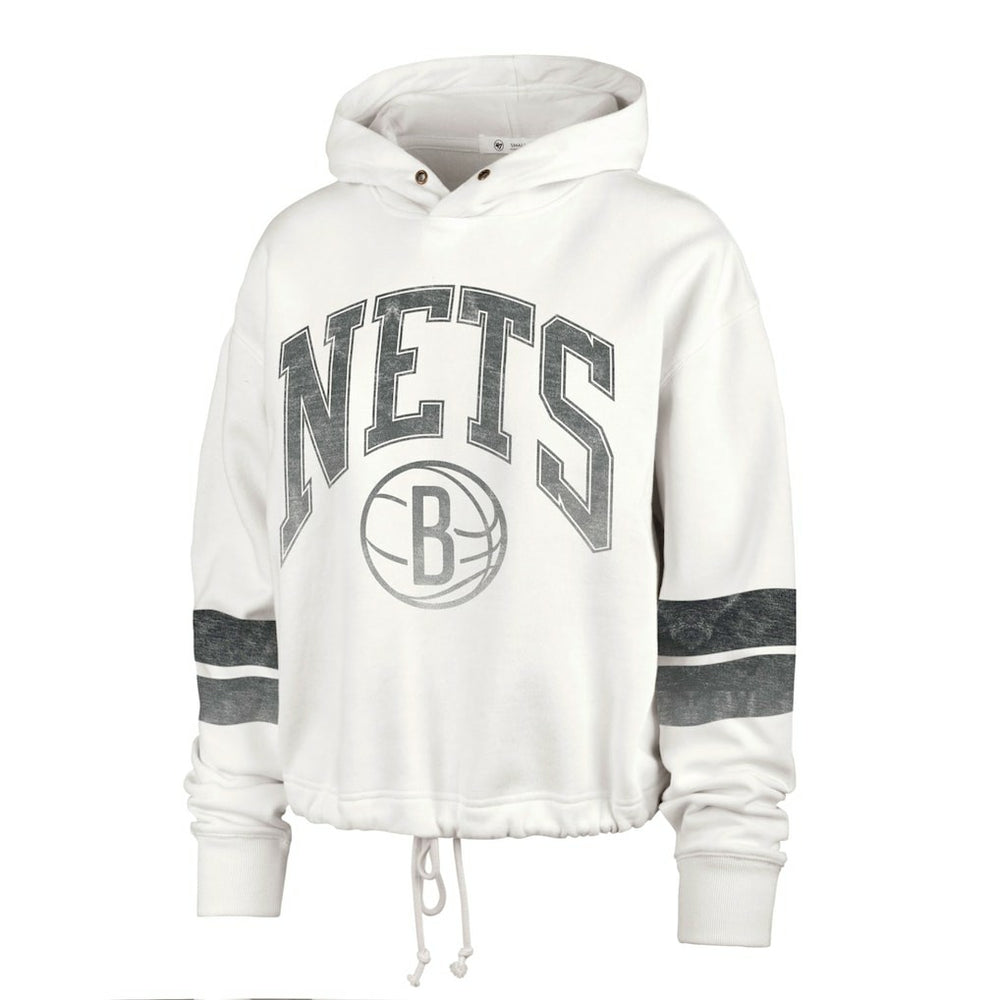 Brooklyn Nets '47 Women's Emerson Stripe Cropped Pullover Hoodie On Sale