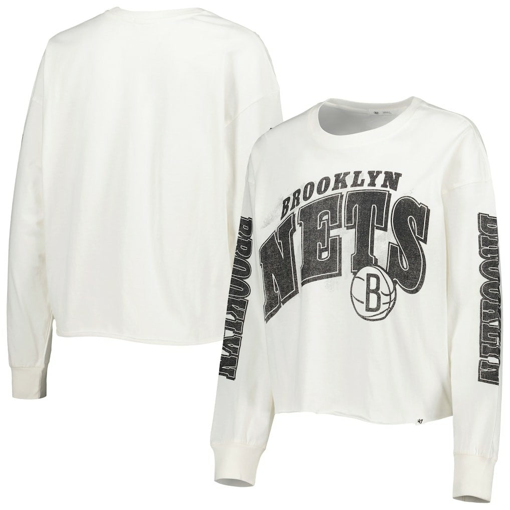 Brooklyn Nets '47 Women's Parkway Brush Back Long Sleeve Cropped T-Shirt Discount