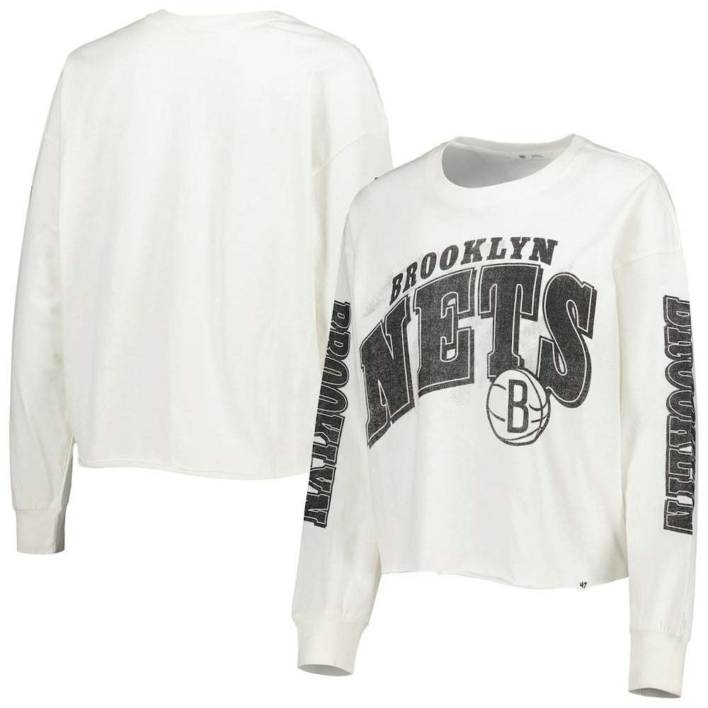 Brooklyn Nets '47 Women's Parkway Brush Back Long Sleeve Cropped T-Shirt Discount