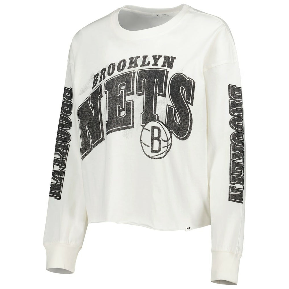 Brooklyn Nets '47 Women's Parkway Brush Back Long Sleeve Cropped T-Shirt Discount