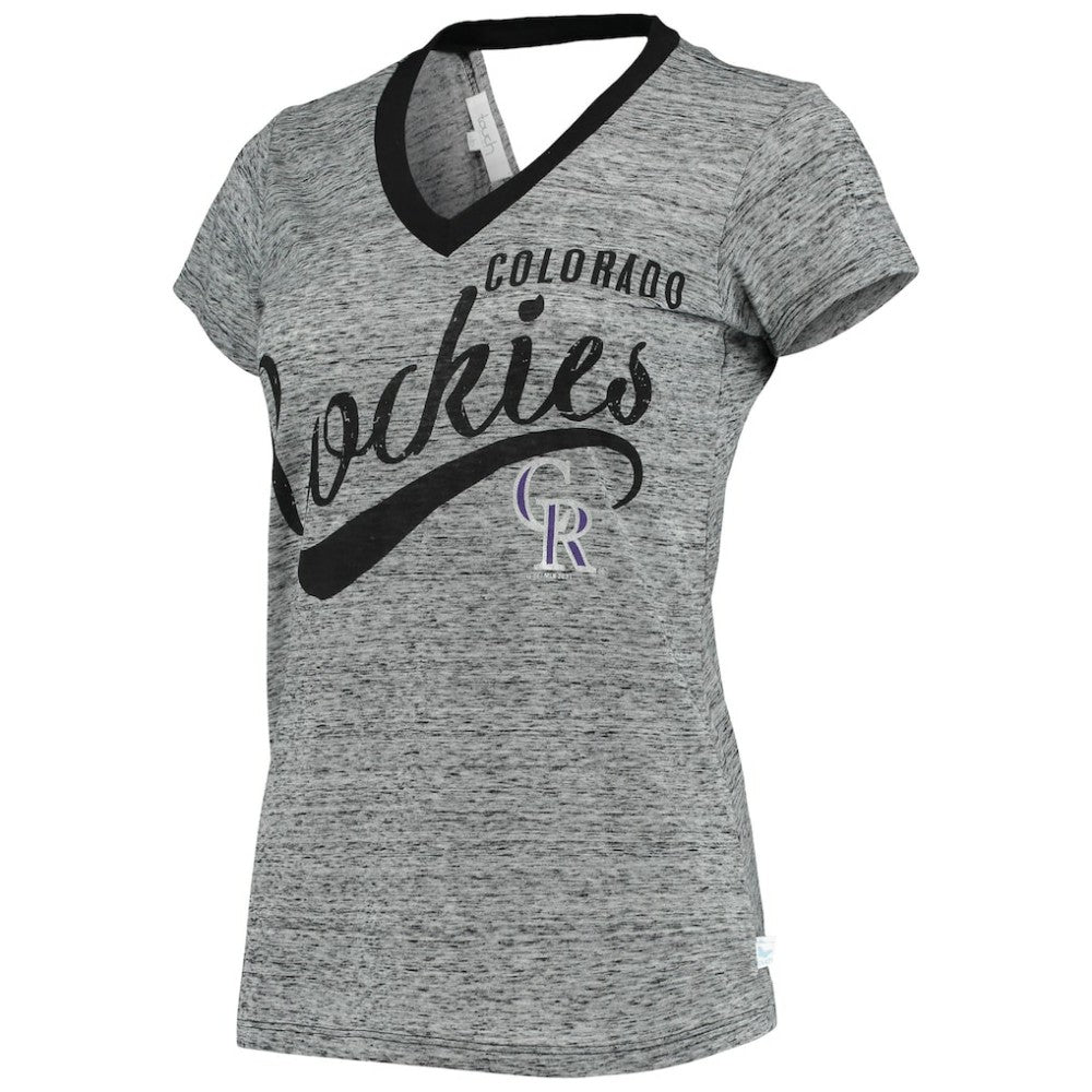 Colorado Rockies Touch Women's Hail Mary Back Wrap Space-Dye V-Neck T-Shirt | MLB For sale