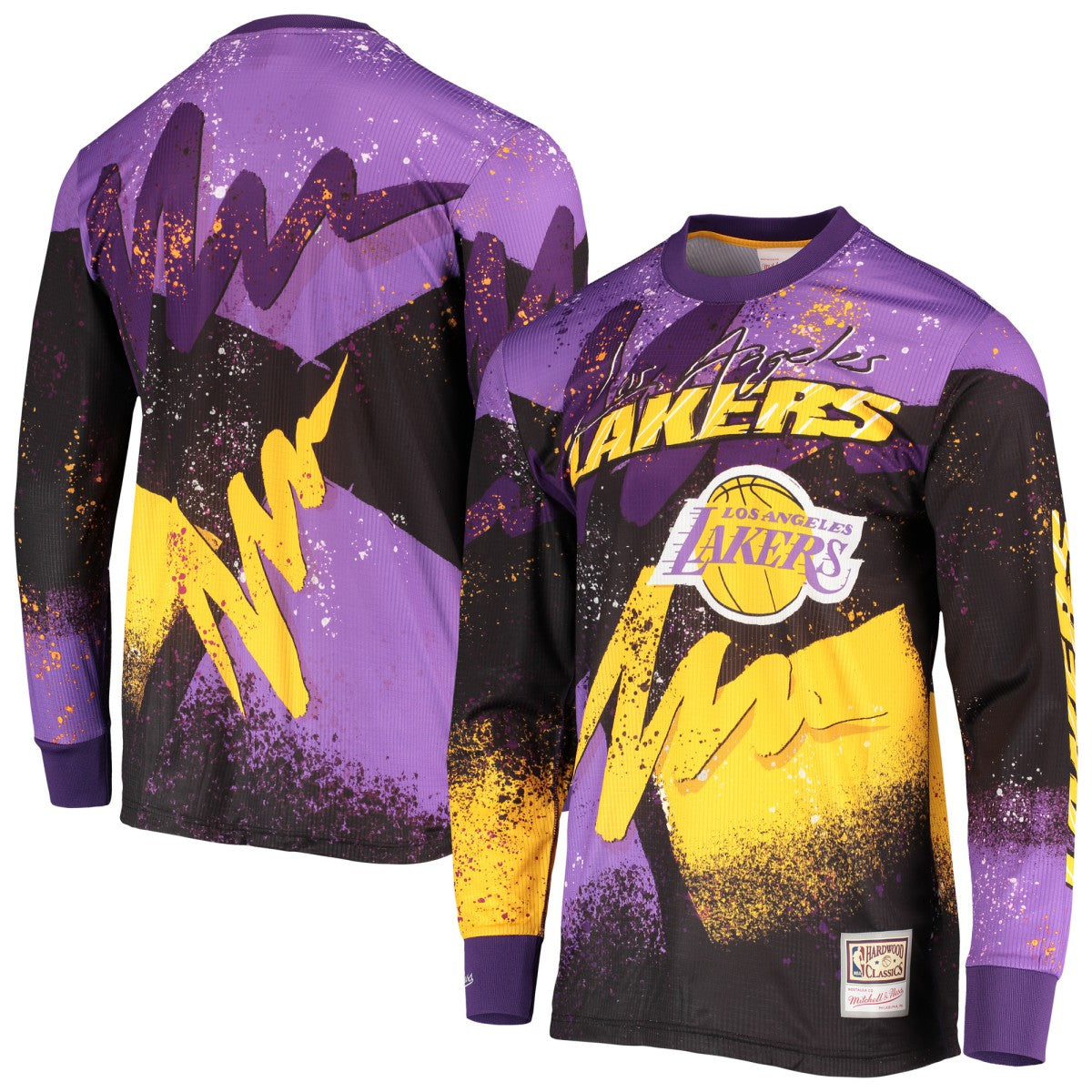 Los Angeles Lakers Hardwood Classics Hyper Hoops Moto Sublimated Long Sleeve T-Shirt New