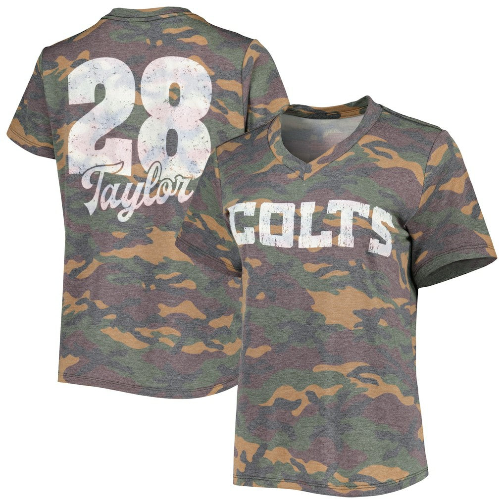 Indianapolis Colts  Jonathan Taylor  Majestic Threads Women's Name & Number V-Neck Tri-Blend T-Shirt