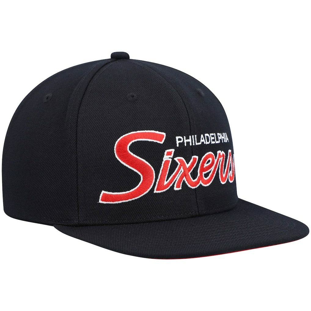 Philadelphia 76ers Hardwood Classics Script 2.0 Snapback Hat For Sale